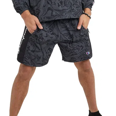 Champion Hybrid, Lightweight Shorts For Men, C Logo, 7", Liquid Marble Stealth/black Waves Script, Xx-large In Blue