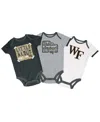 Champion Infant Boys And Girls  Black, Gray, White Distressed Wake Forest Demon Deacons 3-pack Bodysu In Black,gray,white
