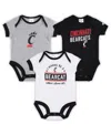 Champion Infant Boys And Girls  Black, Heather Gray Cincinnati Bearcats I Wanna Be Three-pack Bodysui In Black,heather Gray