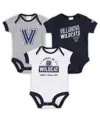 Champion Infant Boys And Girls  Navy, Heather Gray, White Villanova Wildcats I Wanna Be Three-pack Bo In Navy,heather Gray,white