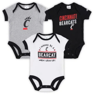 Champion Kids' Infant  Black/heather Gray Cincinnati Bearcats I Wanna Be Three-pack Bodysuit Set