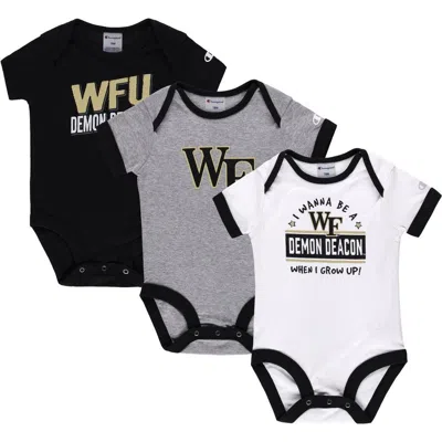 Champion Kids' Infant  Black/heather Gray Wake Forest Demon Deacons I Wanna Be Three-pack Bodysuit Set
