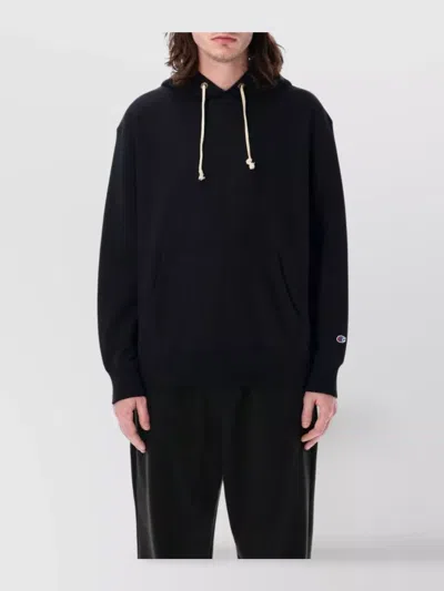 Champion Jersey Cotton Hoodie Kangaroo Pocket In Black