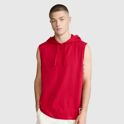 Champion Jersey Sleeveless Hoodie, C Logo In Red