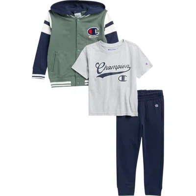 Champion Kids' Double Fleece Hooded Jacket, Graphic T-shirt & Joggers Set In Multi