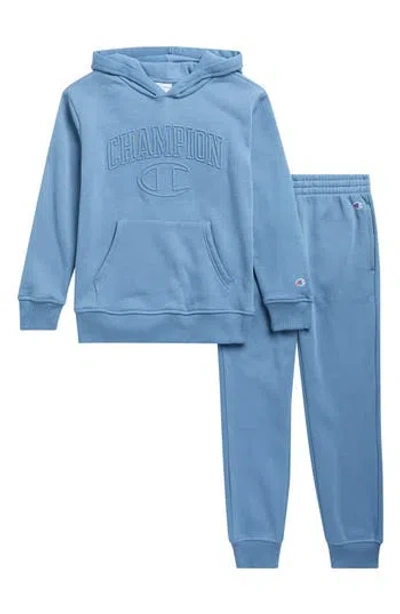 Champion Kids' Embossed Hoode & Joggers Set In Blue