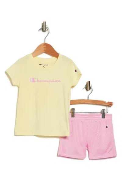 Champion Kids' Logo T-shirt & Shorts Set In Lemon Drop