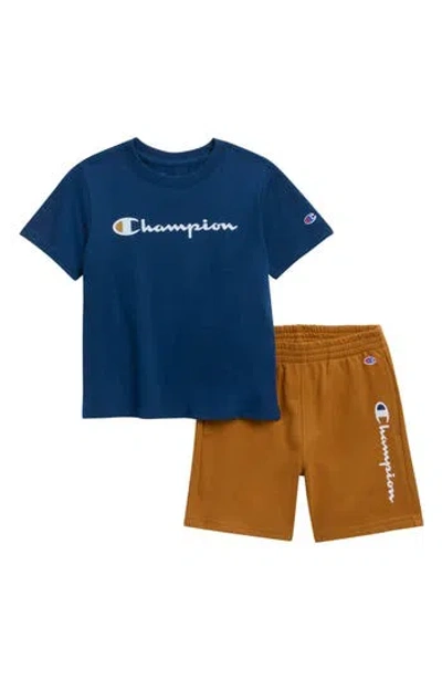 Champion Kids' Logo T-shirt & Shorts Set In Blue