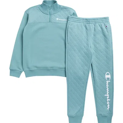 Champion Kids' Quilted Quarter Zip Pullover & Joggers Set In Blue