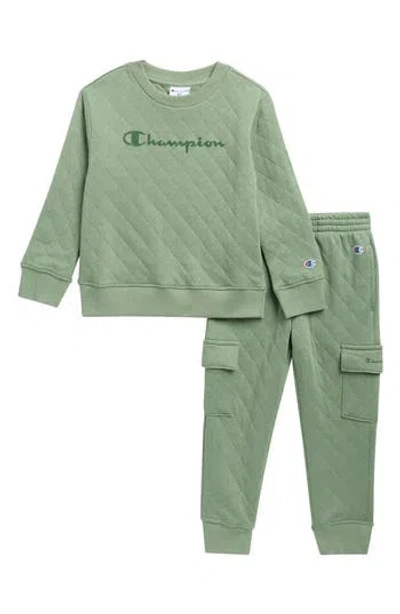 Champion Kids' Quilted Sweatshirt & Joggers Set In Green