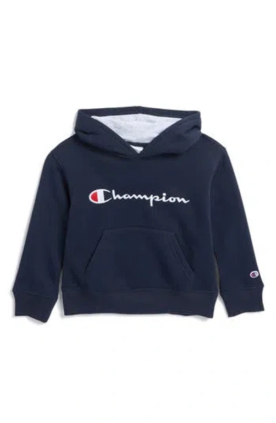 Champion Kids' Signature Logo Embroidered Hoodie In Dark Navy