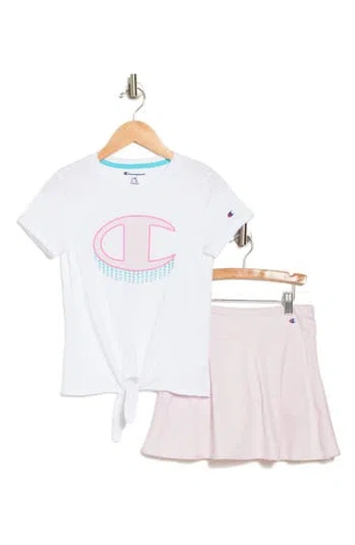 Champion Kids' T-shirt & Skort Set In Bright White/pink