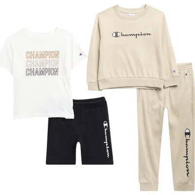 Champion Kids' T-shirt, Shorts, Sweatshirt & Joggers Set In Brown