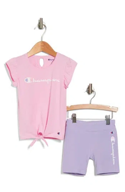 Champion Kids' Tie Hem T-shirt & Shorts Set In Lavender