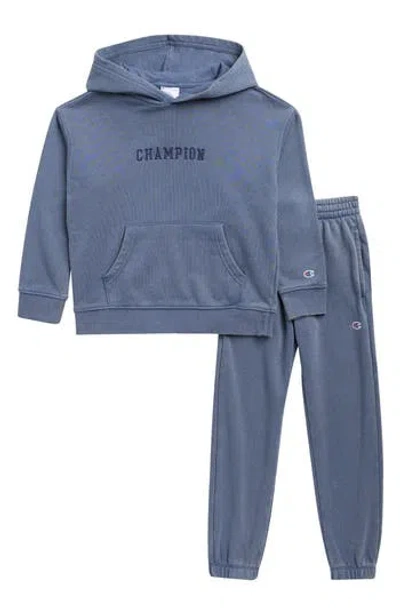 Champion Kids' Tonal Washed Hoodie And Joggers Set In Blue