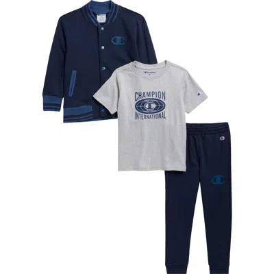 Champion Kids' Varsity Jacket, Graphic T-shirt & Joggers Set In Blue