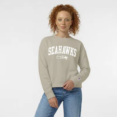Champion Light Brown Seattle Seahawks Powerblend Cocoa Butter Fleece Sweatshirt In Animal Print