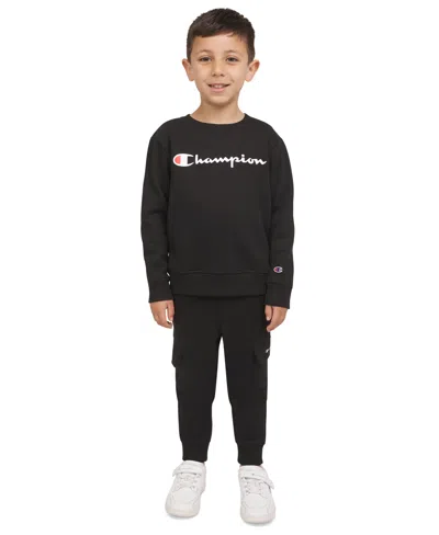 Champion Kids' Toddler Boys 2-pc. Fleece Logo Sweatshirt & Cargo Joggers Set In Black