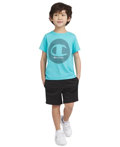 Champion Kids' Little Boys Logo Graphic T-shirt & Shorts, 2 Piece Set In Blue Curacao