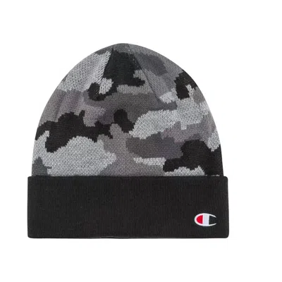 Champion Logo Cuff Beanie In Gray/black