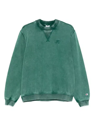 Champion Logo-embroidered Crew-neck Sweatshirt In Green