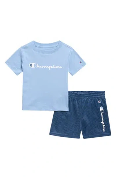 Champion Babies'  Logo Graphic T-shirt & Mesh Shorts Set In Blue