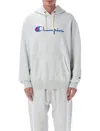 Champion Reverse Weave Logo Hoodie In Gray