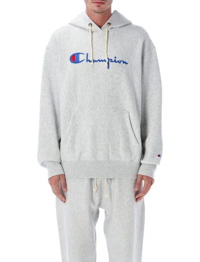 Champion Reverse Weave Logo Hoodie In Gray