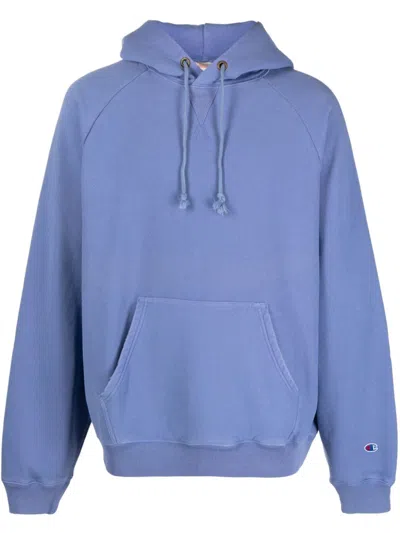 Champion Logo-patch Drawstring Hoodie In Blau