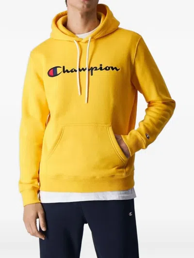 Champion Logo-embroidered Cotton Hoodie In Yellow