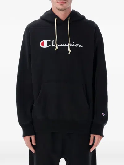 Champion Oversized Cotton Hoodie With Contrast Logo In Black