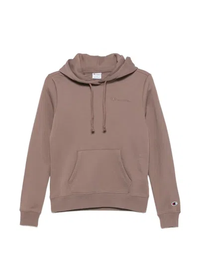 Champion Logo-embroidered Drawstring Hoodie In Brown