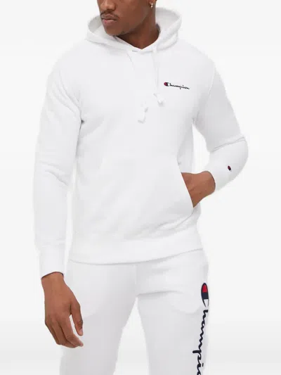 Champion Logo-embroidered Drawstring Hoodie In White