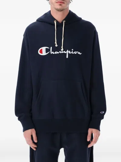 Champion Logo-embroidered Hoodie In Blue