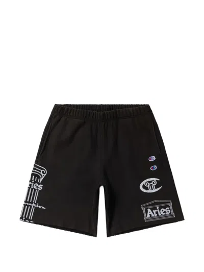 Champion Logo-print Raw-cut Shorts In Brown
