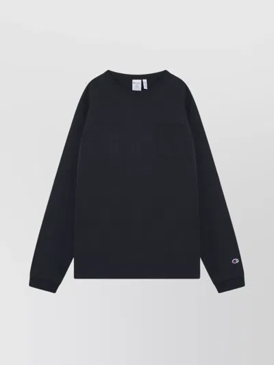 Champion Long Sleeve T-shirt With Chest Pocket And Ribbed Cuffs In Black