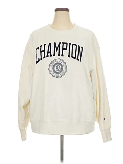 Pre-owned Champion Long Sleeve Top Ivory Crew Neck Tops In White