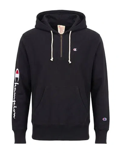 Champion Man Sweatshirt Black Size Xl Cotton In Blue