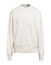Champion Man Sweatshirt Cream Size M Organic Cotton, Recycled Polyester, Cotton, Elastane In White