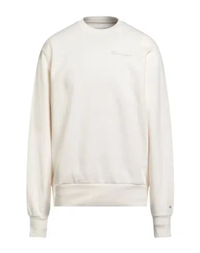 Champion Man Sweatshirt Cream Size M Organic Cotton, Recycled Polyester, Cotton, Elastane In White