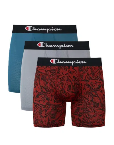 Champion Men's 3-pack Lightweight Stretch Moisture Wicking Mesh Boxer Briefs In Turquoise/concrete/marble Pri In Multi