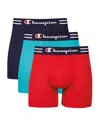 CHAMPION MEN'S 3-PACK PERFORMANCE BOXER BRIEFS IN NAVY/TEAL/RED