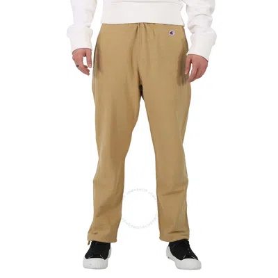 Champion Men's Beige Cotton Logo Long Sweatpants In Neutral