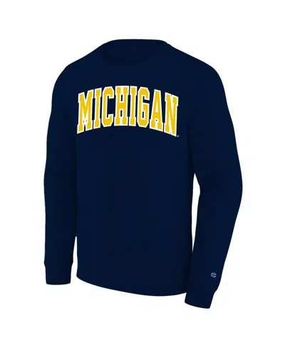 Champion Men's Big And Tall Navy Michigan Wolverines Arch Applique Sweatshirt In Blue