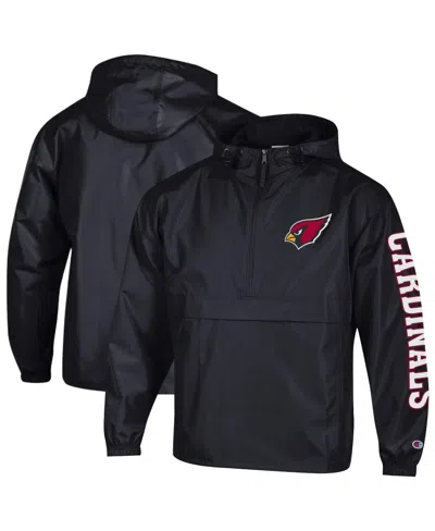 Champion Men's Black Arizona Cardinals Packable Hooded Windbreaker Half-zip Jacket