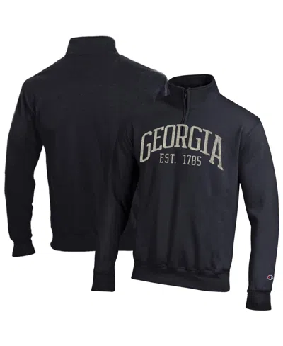 Champion Men's Black Georgia Bulldogs Powerblend Quarter-zip Pullover Sweatshirt In Blue