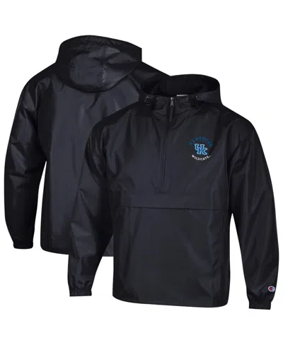 Champion Men's Black Kentucky Wildcats Packable Hooded Windbreaker Half-zip Jacket
