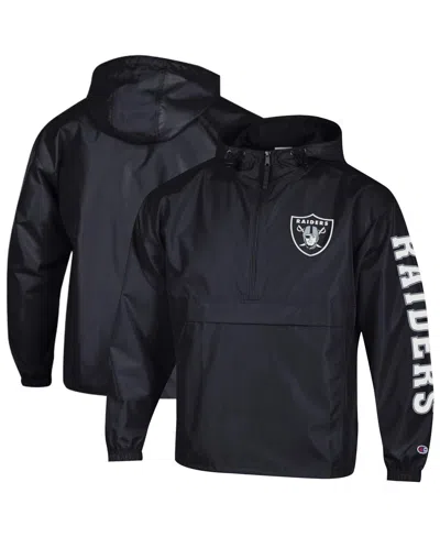 Champion Men's Black Las Vegas Raiders Packable Hooded Windbreaker Half-zip Jacket In Blue