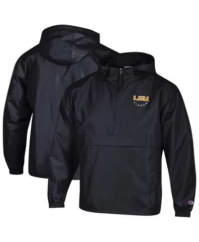 Champion Men's Black Lsu Tigers Packable Hooded Windbreaker Half-zip Jacket