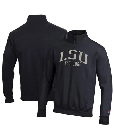 Champion Men's Black Lsu Tigers Powerblend Quarter-zip Pullover Sweatshirt